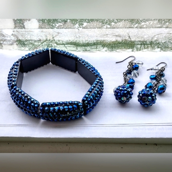 Blue Beaded Sparkly Earrings, Bracelet & Necklace - Picture 8 of 16